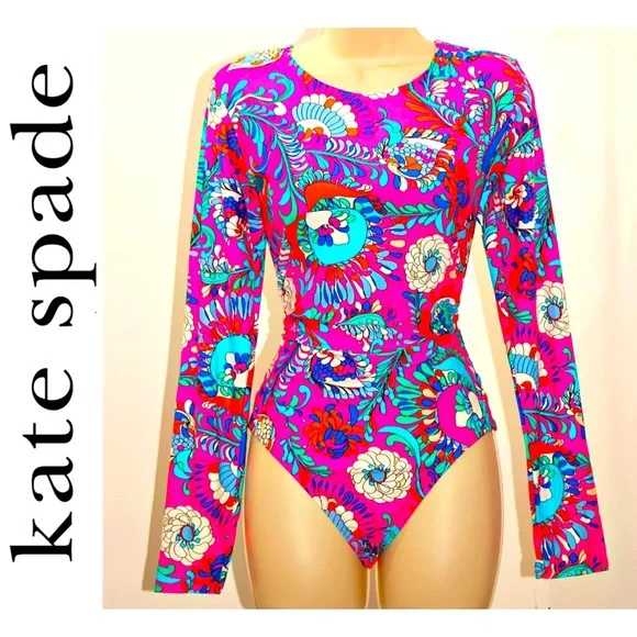 🆕 🔖 kate spade ♠️ Sea Garden Zip Up RashGuard Swimsuit✨Radiant Pink✨Small✨NWT! - Picture 3 of 16